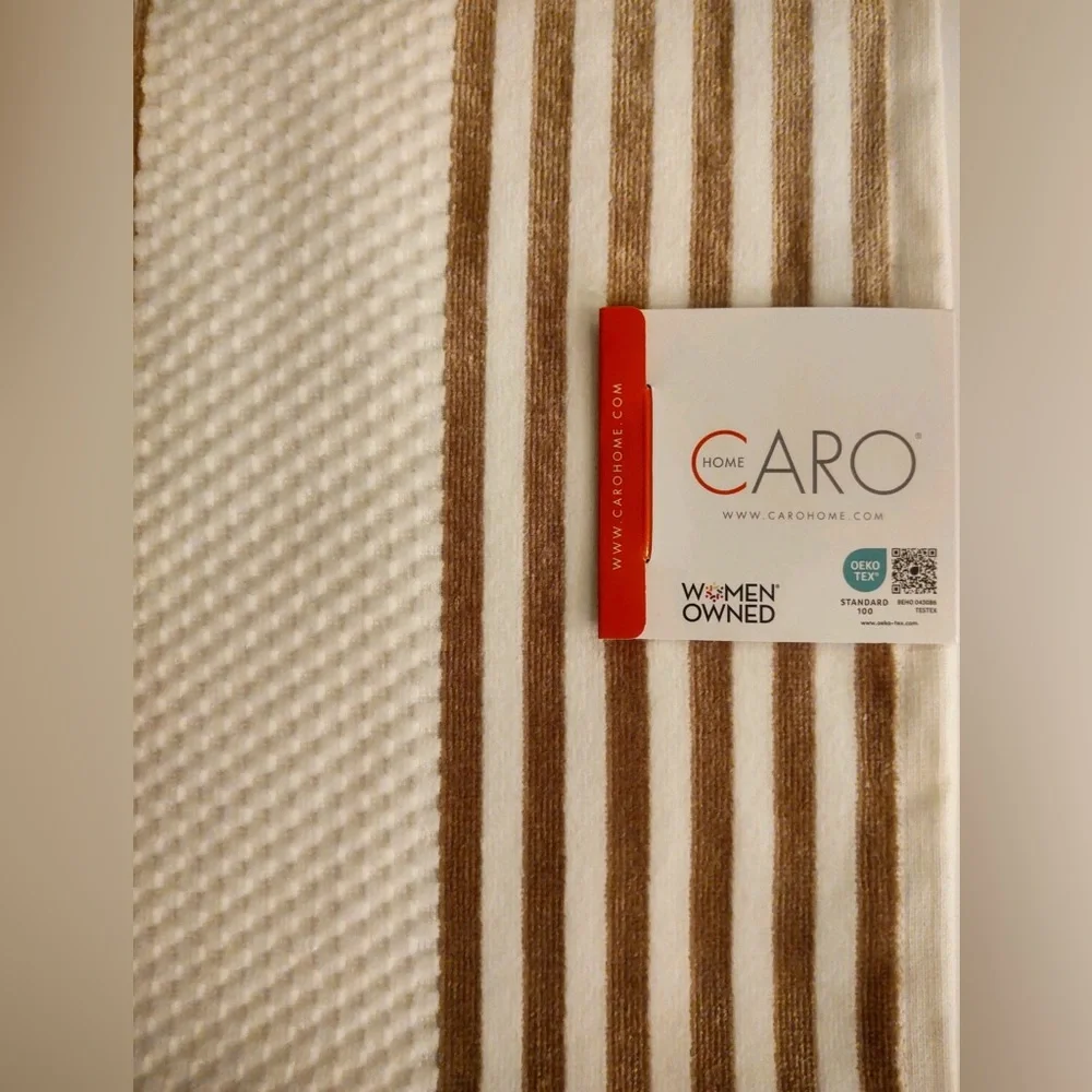 💥2pc CARO HOME 100% Cotton Stripe Bath Towels - Cream/Gold
